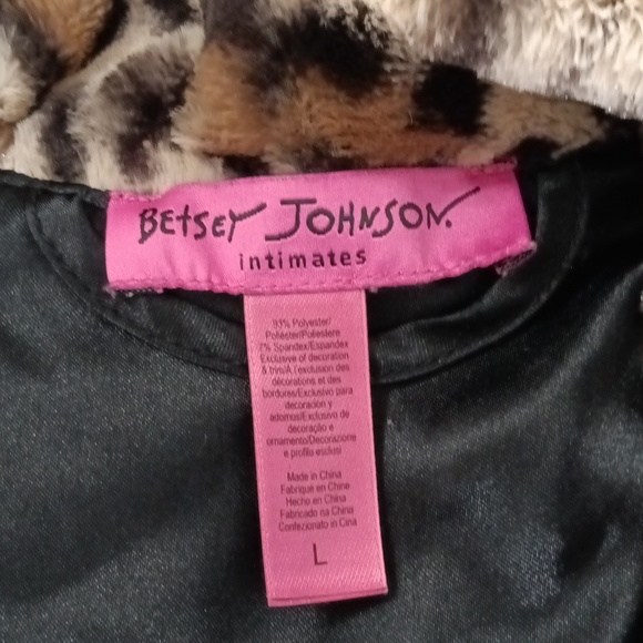 Betsey Johnson Velour Black W/ Leopard Faux Fur Trim Wrap Tie Robe Size L - Picture 5 of 7